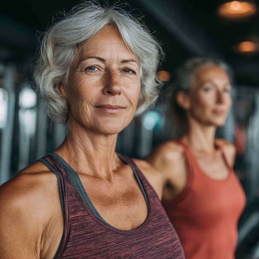 Щаслива пожила жінка після тренування